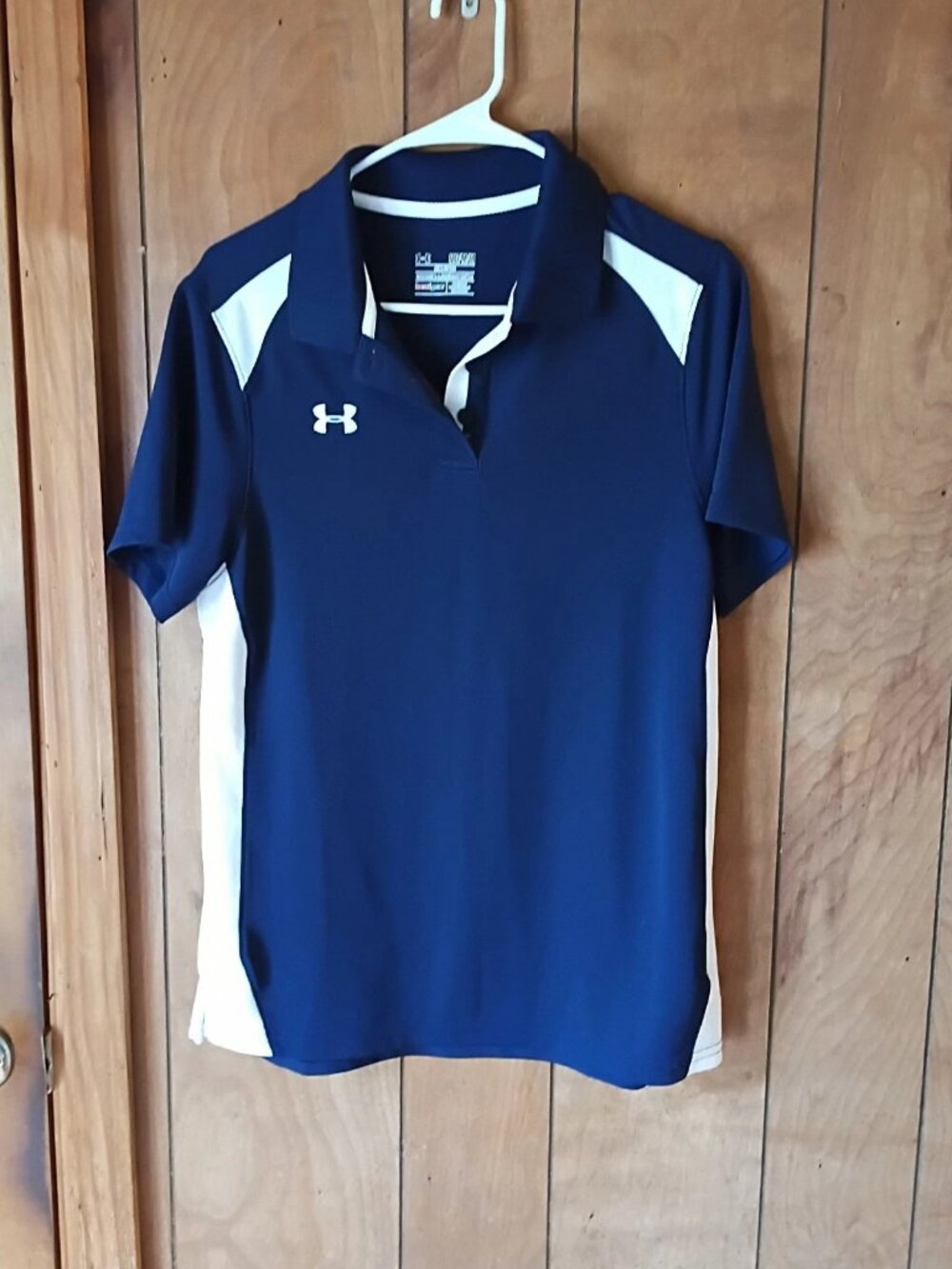 Under Armour HeatGear Men’s Polo Shirt Size M Navy Blue White Short Sleeve
